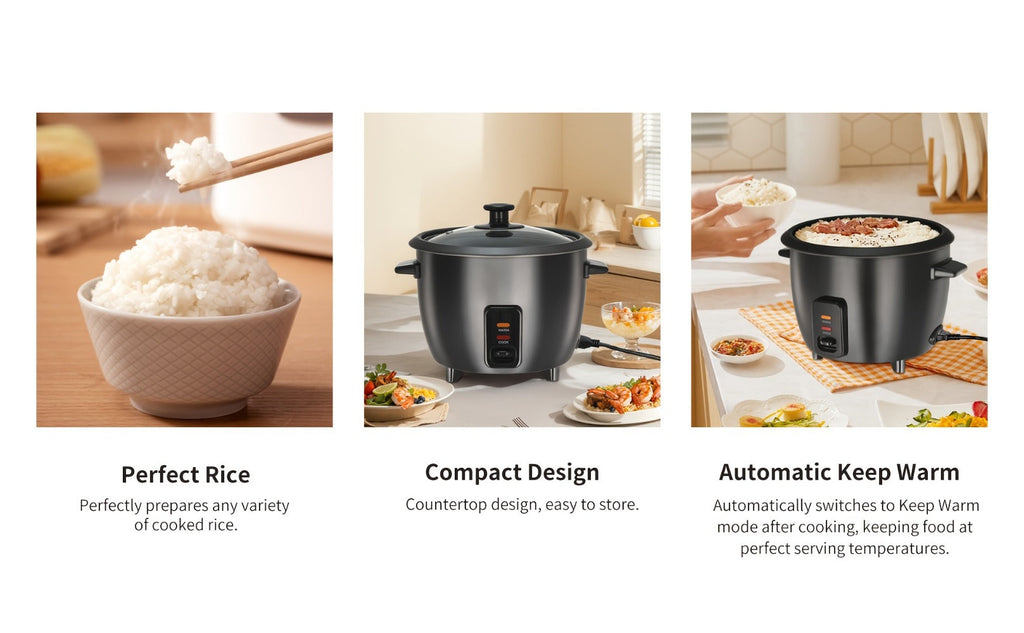 Rice Cooker & Yogurt Maker 3-Cup Nonstick ¨C 1.5Qt Multicooker with Auto Keep Warm, One-Touch Operation, Stainless Steel Inner Liner & Steamer for Grain, Oatmeal & More