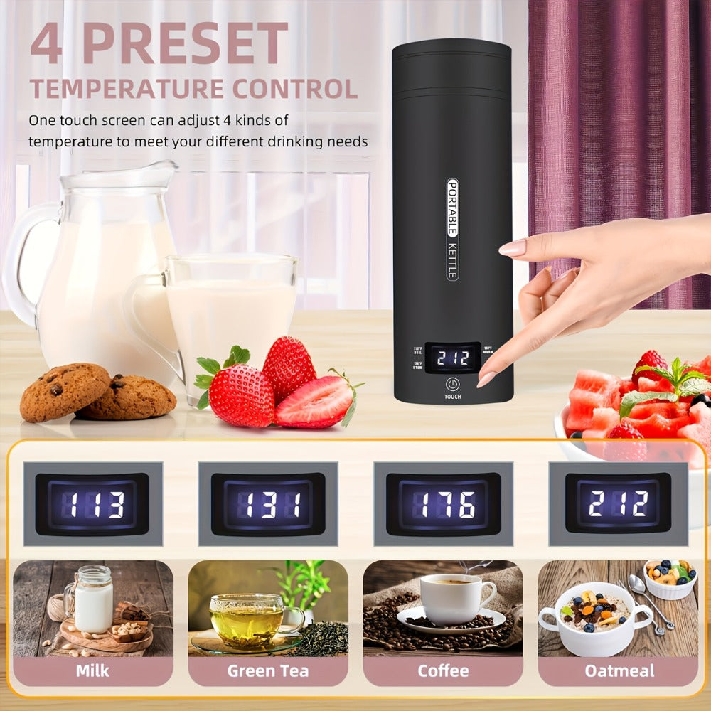 Travel Electric Kettle Mini Portable 304 Stainless Steel 4 Temperature Settings Auto Shut-Off Boil-Dry Protection BPA-Free Water Boiler for Tea Coffee White Black Pink