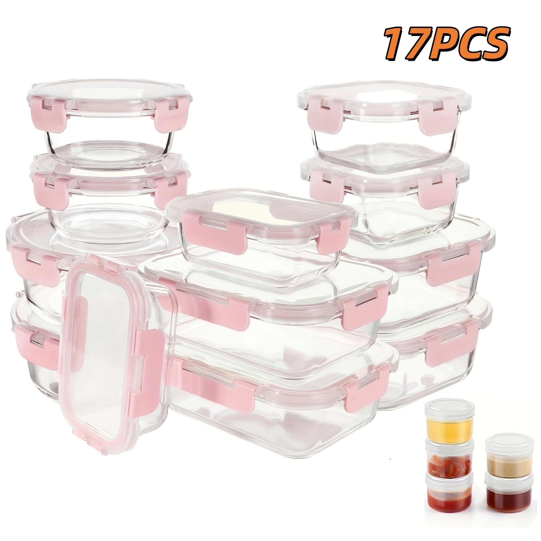 Borosilicate Glass Food Storage Containers Set ¨C 10/12/17pcs Airtight Meal Prep Bento Boxes with Locking Lids, BPA Free, Microwave & Dishwasher Safe, Leak Proof, Mixed Colors