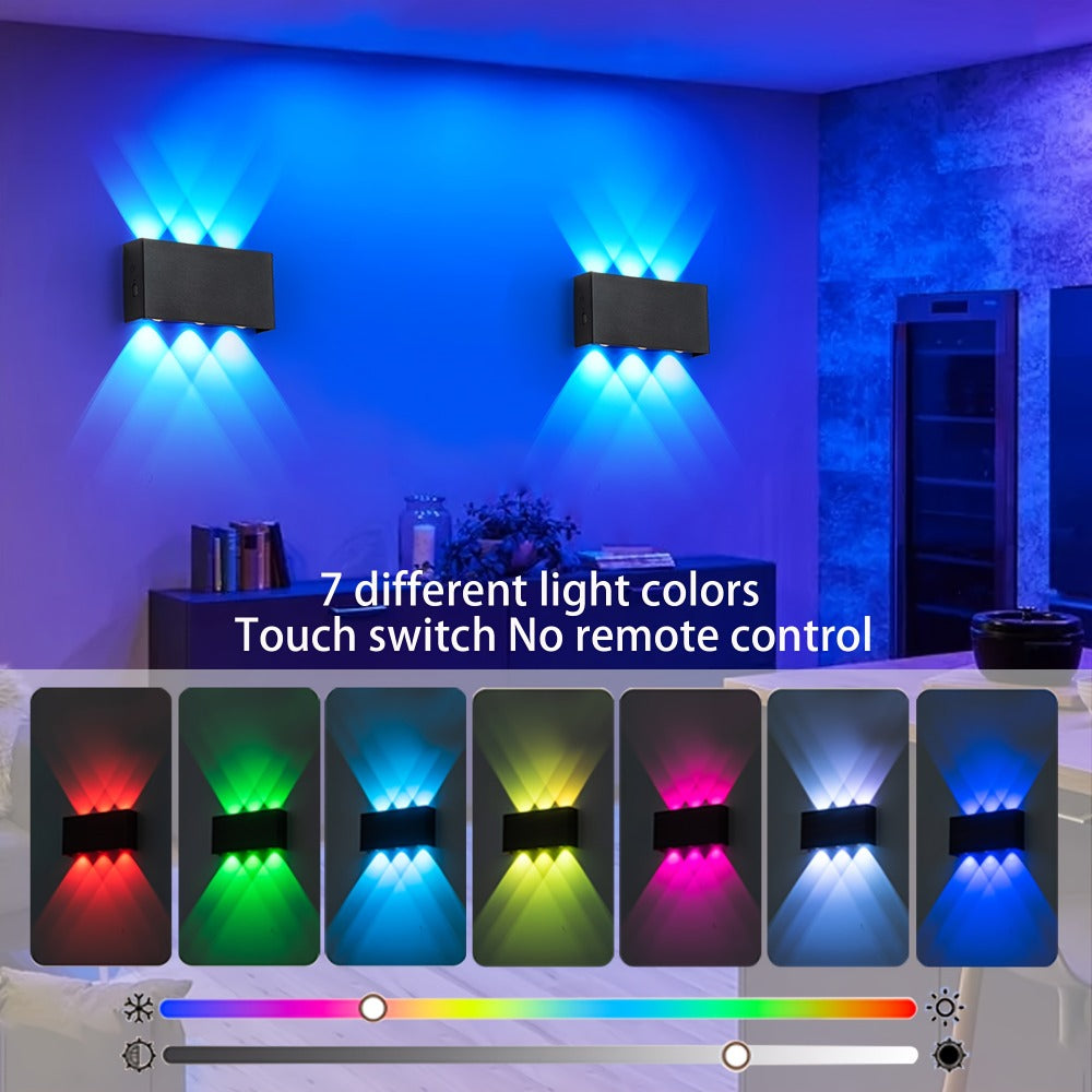 RGB Wall Light 2 Pack Battery Powered - Seven Color Gradient Dimming Night Light with Touch Switch | Festive Atmosphere Lamp for Bedroom, Hallway & Living Room Decoration