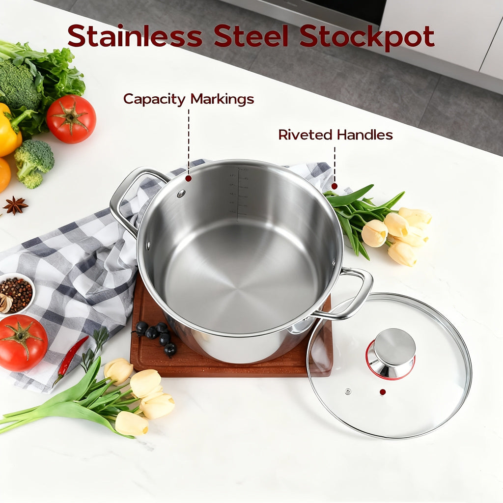 Stainless Steel Deep Pot Cookware Set 10 & 12 Piece with Lids & Dual Handles ¨C Oven Safe Soup Hot Pot Pasta Seafood Stew Pots | Silver Pink Gold | Home Restaurant Cooking Gift Set