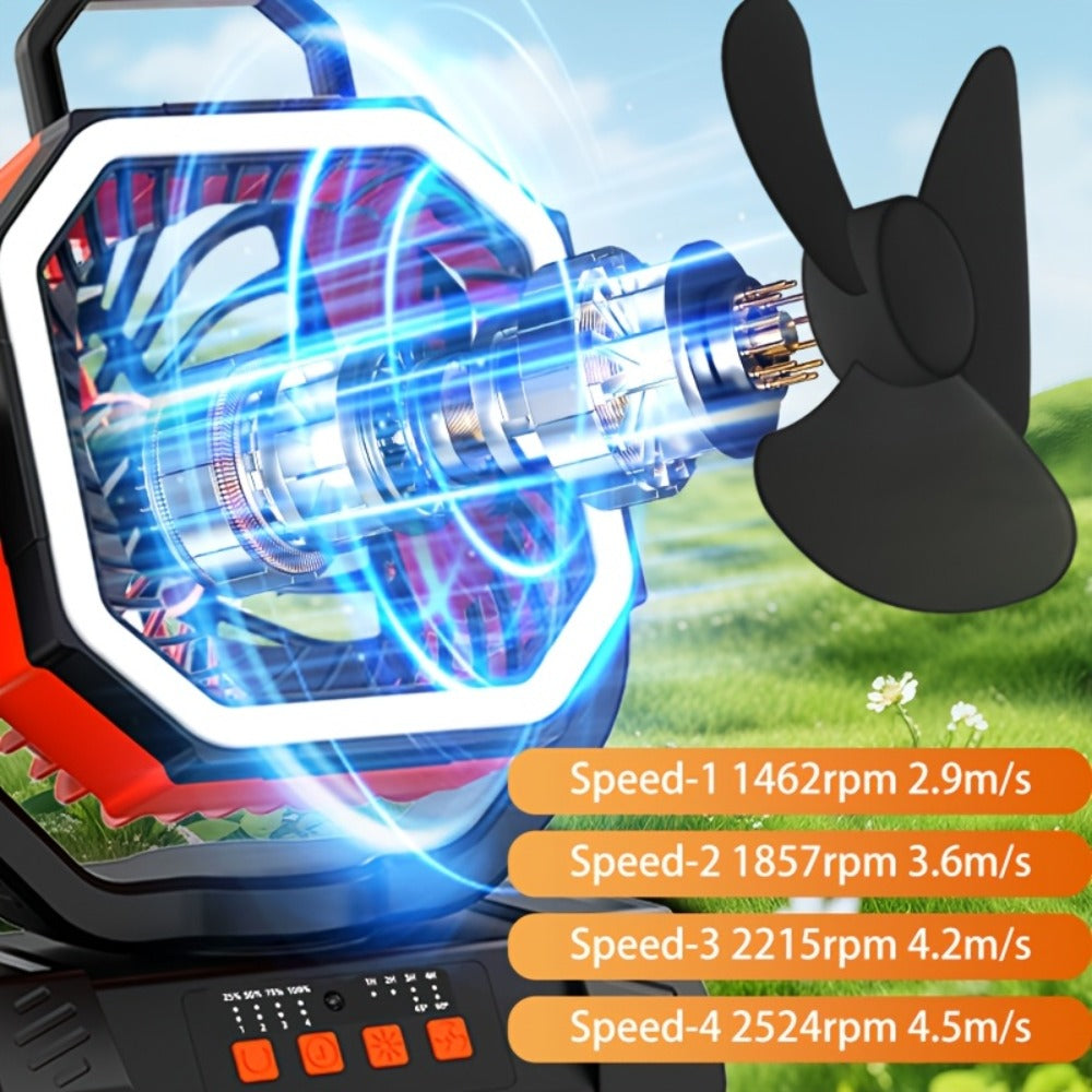 Camping Fan 20000mAh with LED Lantern and Remote Control, 4-Speed 90¡ã Oscillation 1-8H Timer, 59-Hour Battery Life Power Bank Fan with Hook for Tent, Hiking, Outdoor and Indoor Use