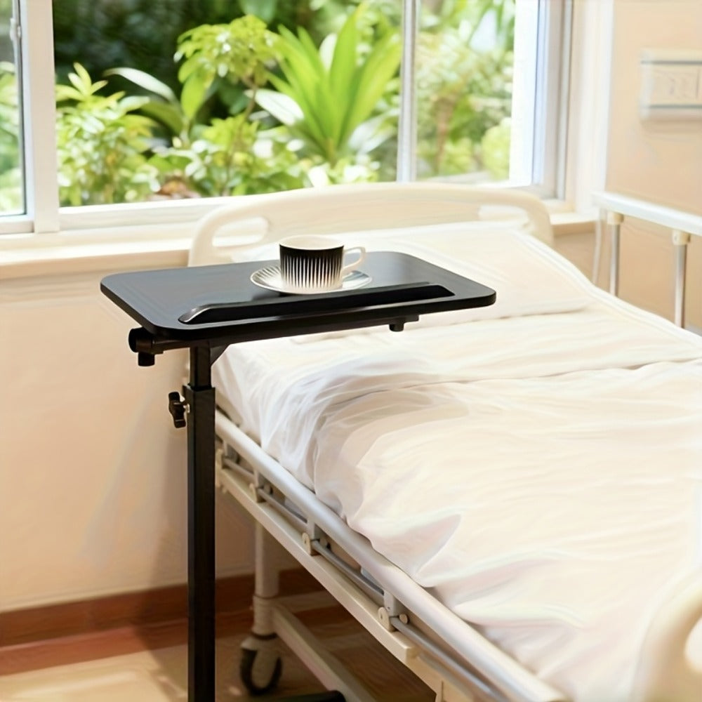Overbed Table Adjustable Height Hospital Bed Table Bedside Dining Table for Elderly Patients Convalescence Home Medical Nursing Table Rolling Laptop Desk for Bedridden Adults Recovery Care Table Black