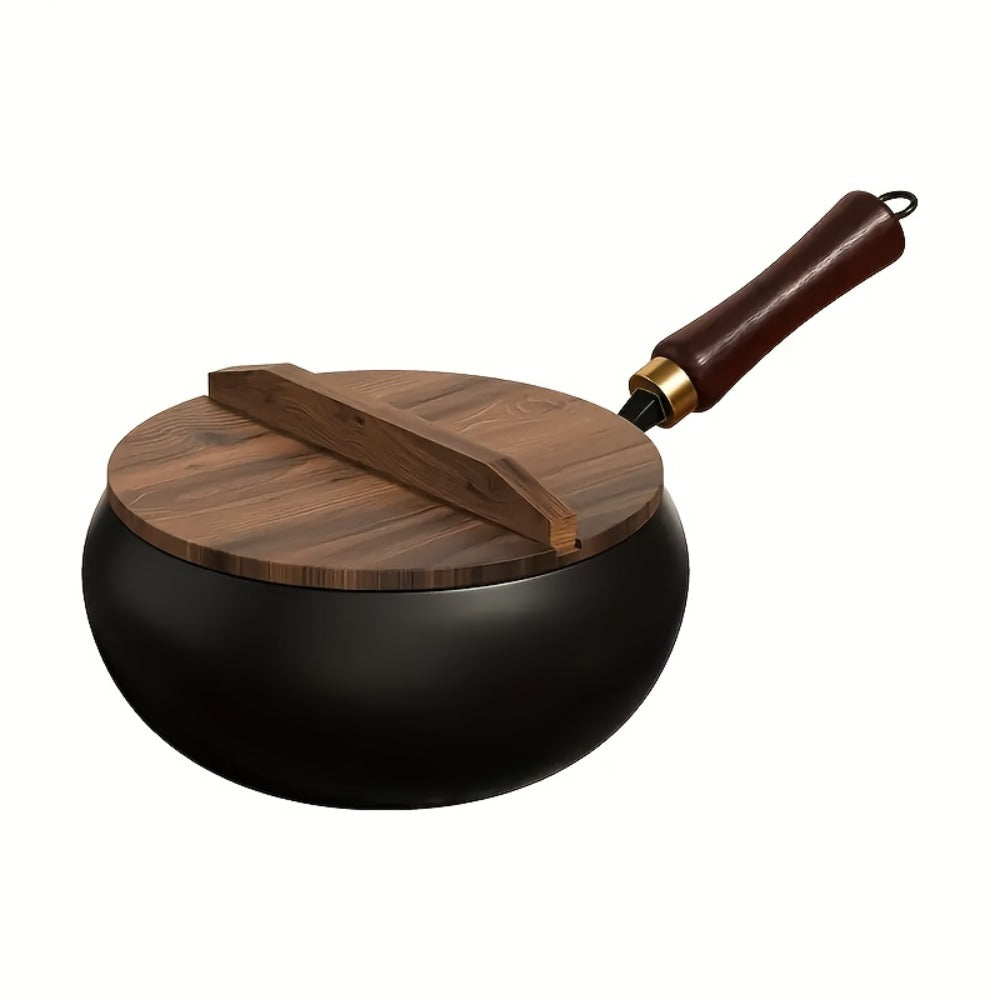 Cast Iron Wok 9.45 Inch Japanese Uncoated Iron Frying Pan Round Bottom Stir Fry Pan with Lid for Gas Stove Induction Cooker Seasoned Cookware for Home Kitchen