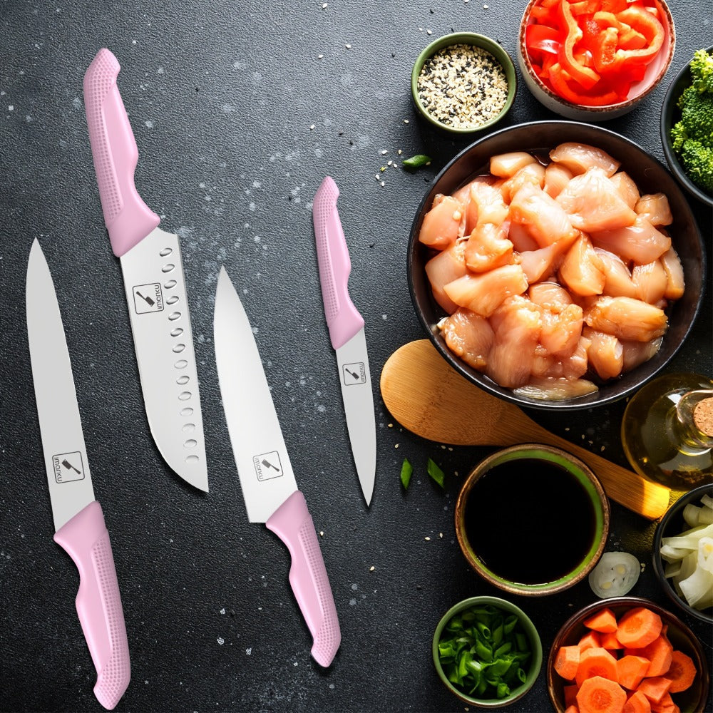 Knife Block Set 14 Piece Pink ¨C Japanese Stainless Steel Kitchen Knife Set with Built-in Sharpener, Non-Slip Ergonomic Handles, Dishwasher Safe, Perfect Holiday & Housewarming Gift for Women