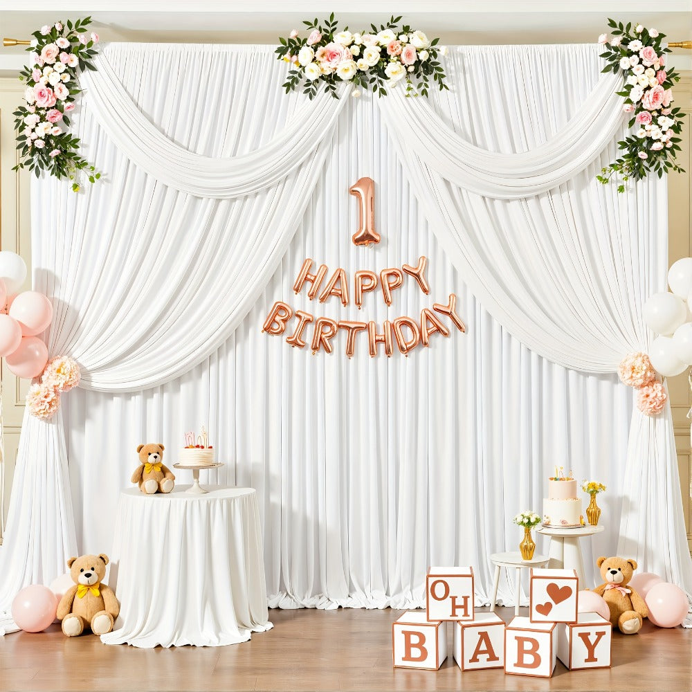 Blackout Backdrop Curtain 4 Pack 5x10 Ft - Heavyweight Nonwoven, Wrinkle-Resistant, Smooth Hanging for Wedding Birthday Baby Shower Party Photography Background Decoration