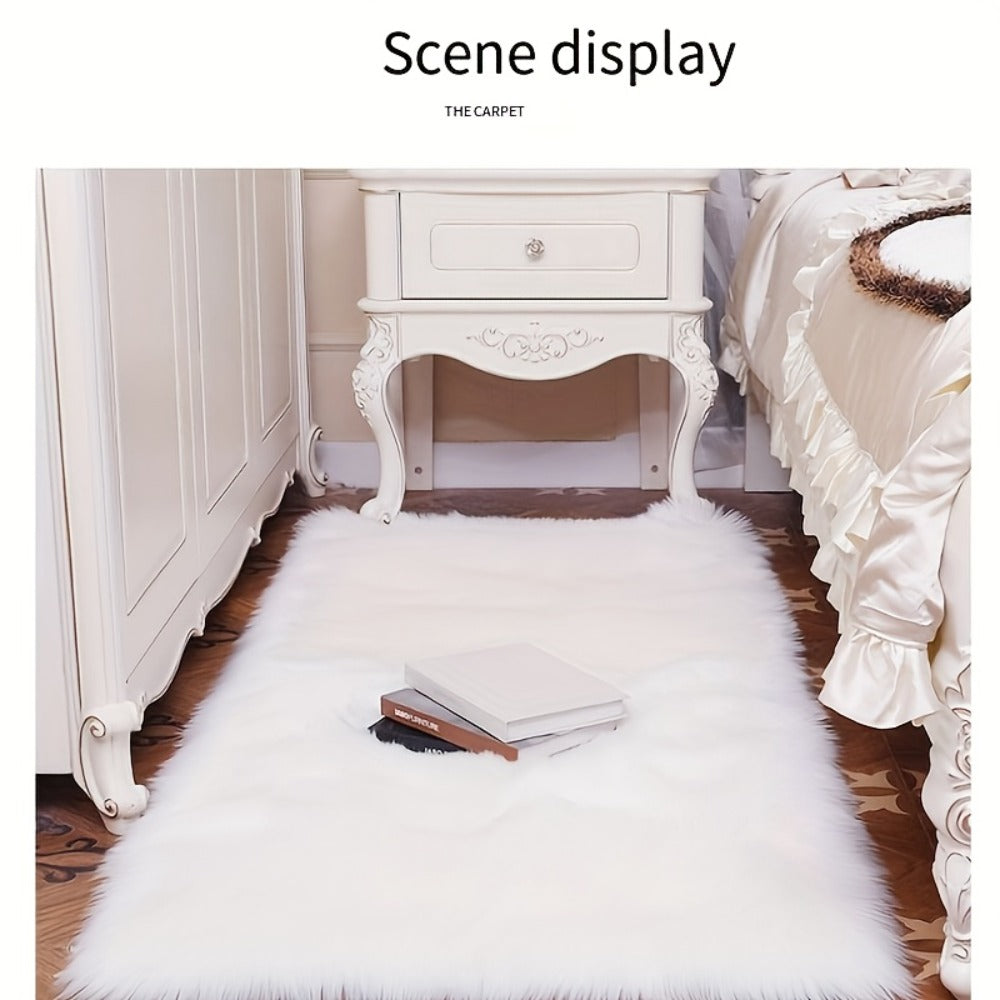 Plush Imitation Wool Area Rug Soft Bedroom Floor Mat Living Room Carpet Bay Window Blanket Non-Slip Home Decor