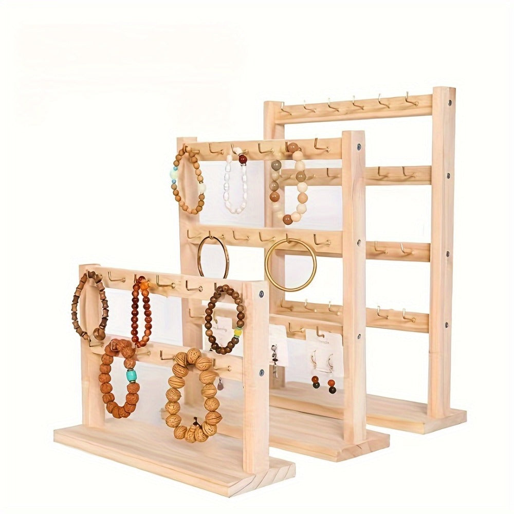 Jewelry Display Stand Multi-Layer Wooden Earring Holder Rack with Hooks Desktop Organizer for Earrings Bracelets Necklaces Keychains Jewelry Tower Storage
