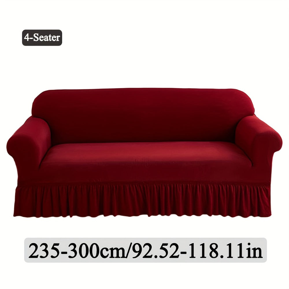 Stretch Sofa Slipcover Lightweight Breathable Elastic Full Cover Skirted Design Anti-Slip Soft Cool Comfort Machine Washable for 3 4 Seater Living Room Furniture Protector