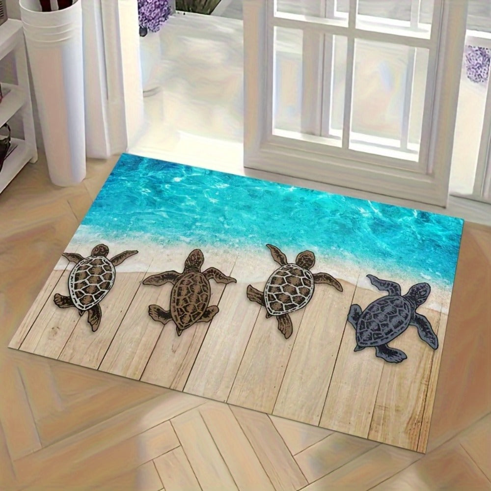 Beach Turtle Door Mat Non-Slip Indoor Outdoor Entrance Rug - Ocean Design Coastal Home Decor Welcome Mat Durable Floor Mat