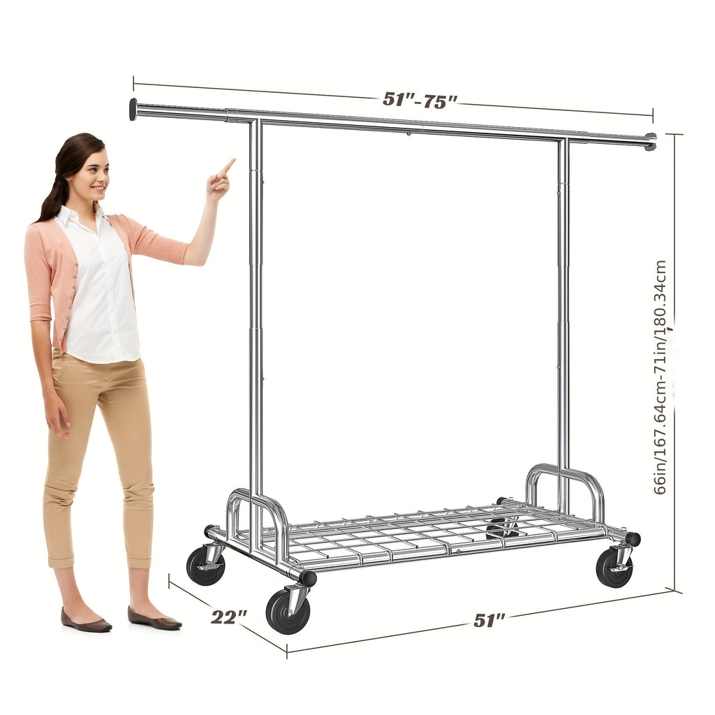 Heavy Duty Rolling Clothes Rack with Wheels - Adjustable Garment Rack 260LBS Capacity, Extendable 51¡±-75¡± Wide, for Bedroom Closet Laundry Room