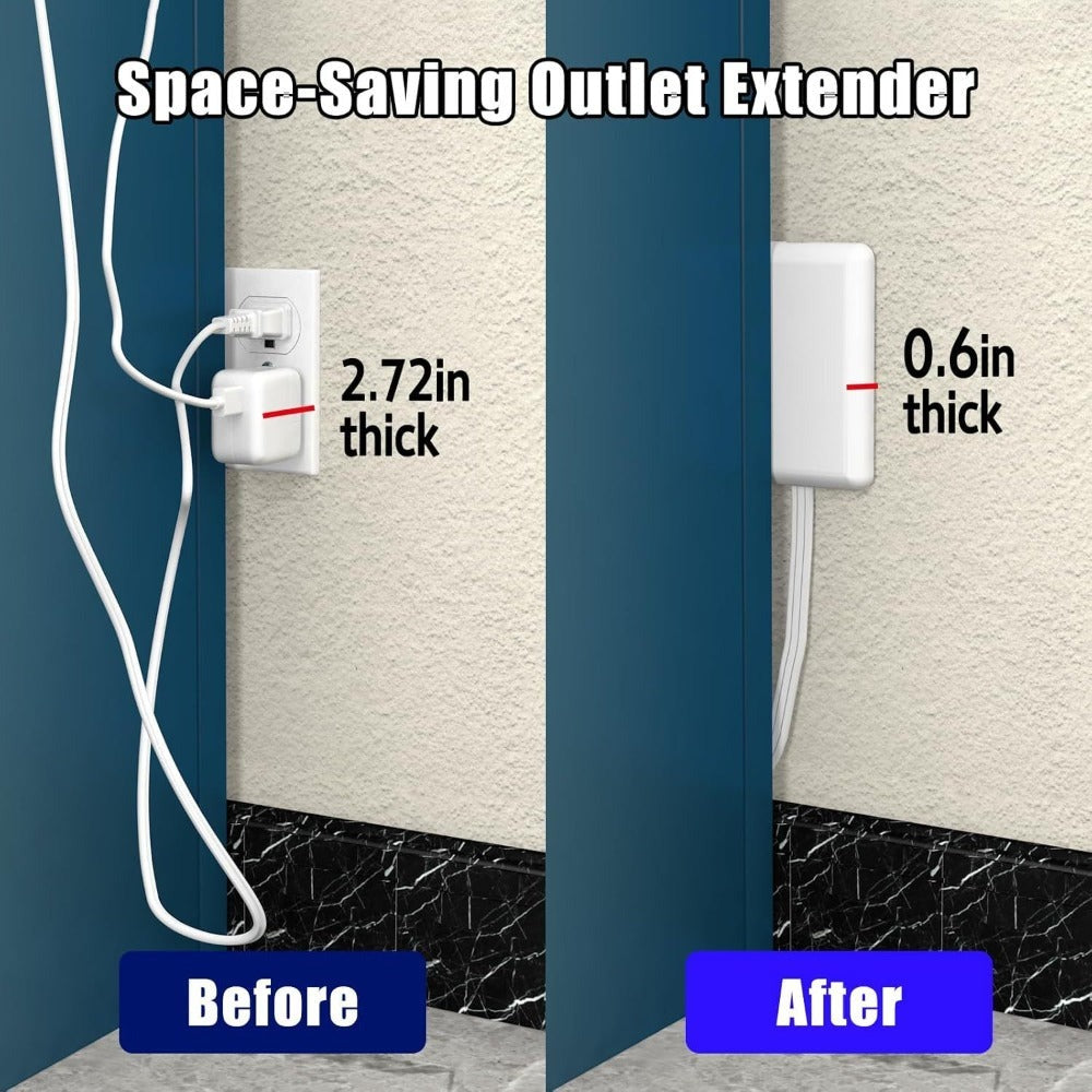 Flat Plug Extension Cord 3 Outlets Ultra Thin Wall Hugger with Outlet Concealer Cord Organizer Kit Space Saving Child Safe 13A 1625W for Behind Furniture Bed Sofa Desk Dorm Office 3FT 5FT 8FT