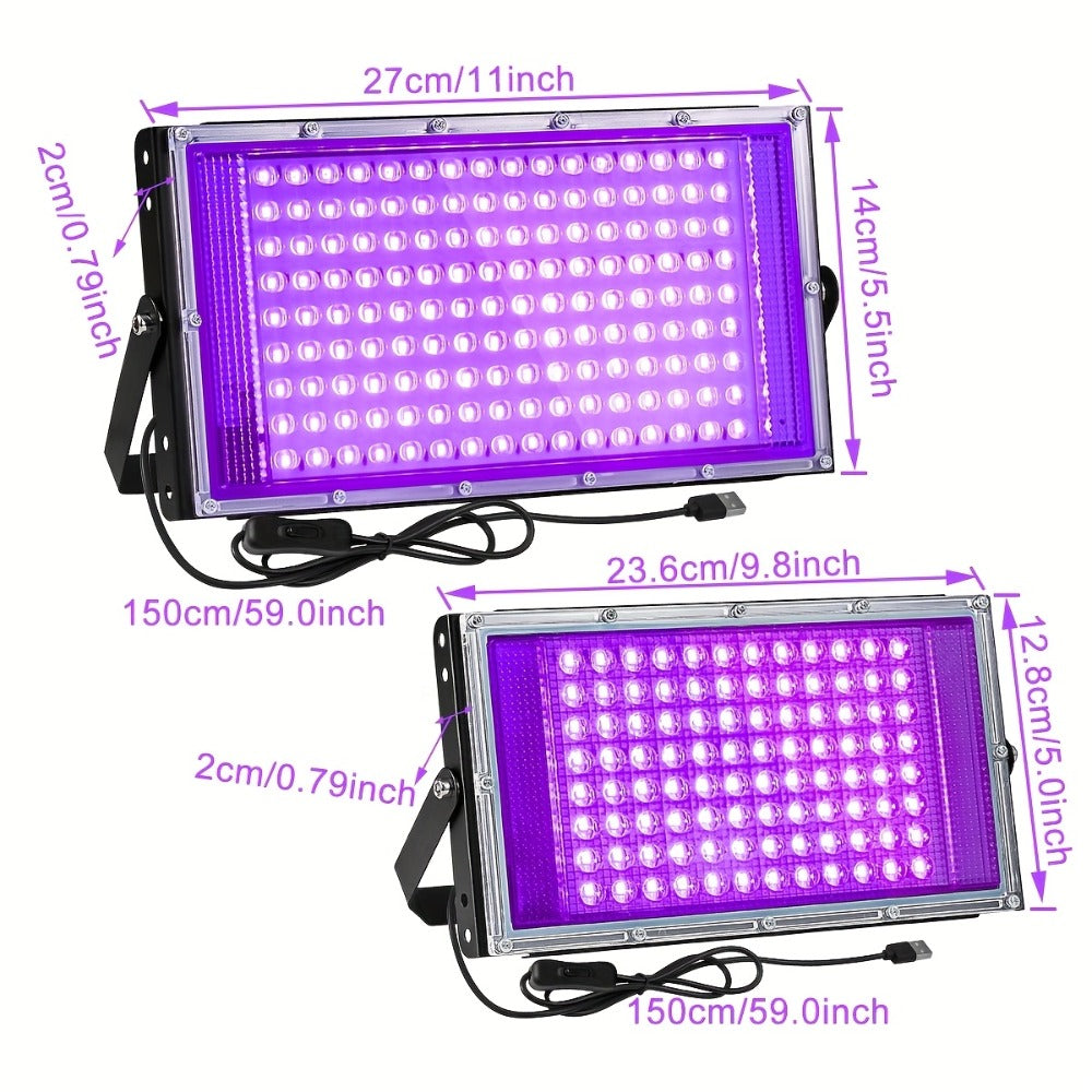 UV Black Light Flood Light 144 LED 385-400nm with USB Plug & Switch ¨C Glow in the Dark Effect for Halloween Party Stage Lighting Body Paint Neon Poster Blacklight, Durable Plastic, 4 Pack