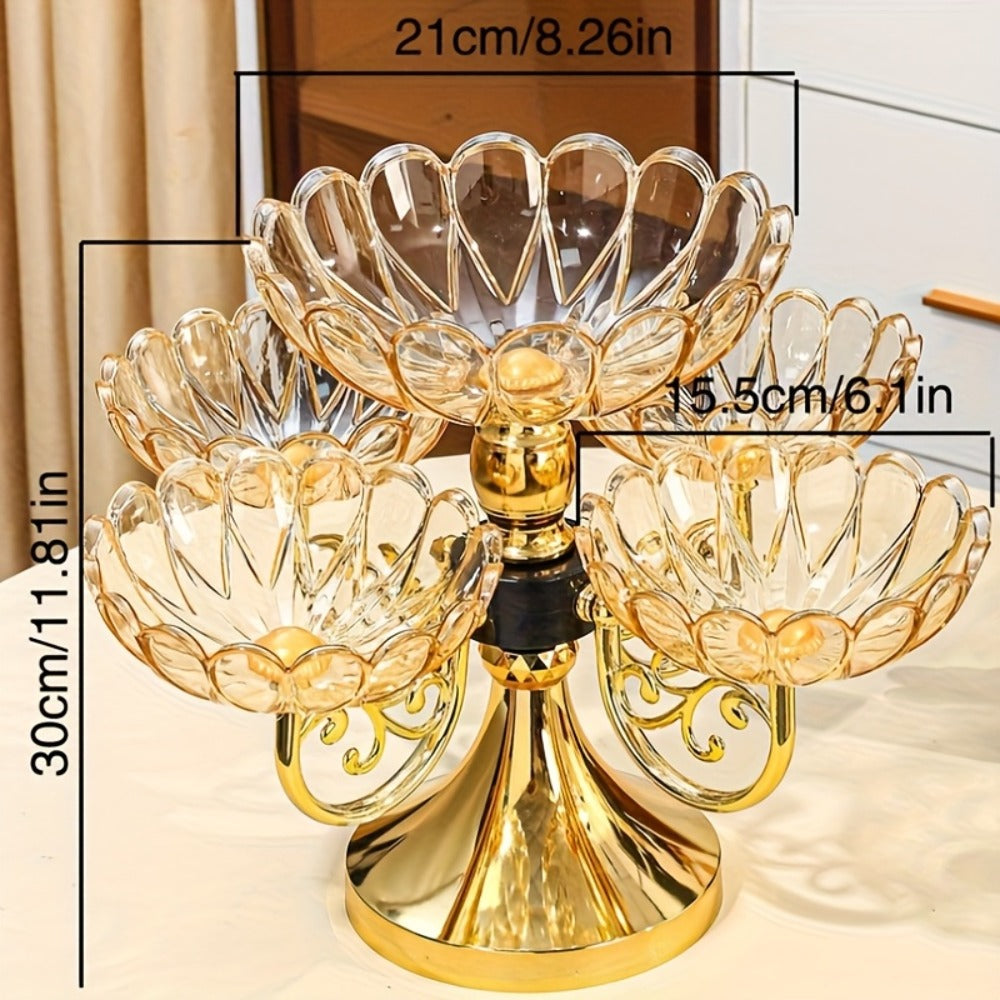 Crystal Rotating Fruit Plate Set 5-Tier ¨C Luxury Round Multi-Layer Snack Candy Dish Bowl for Living Room Coffee Table Home Decor European Style Elegant Dessert Display Centerpiece Gift
