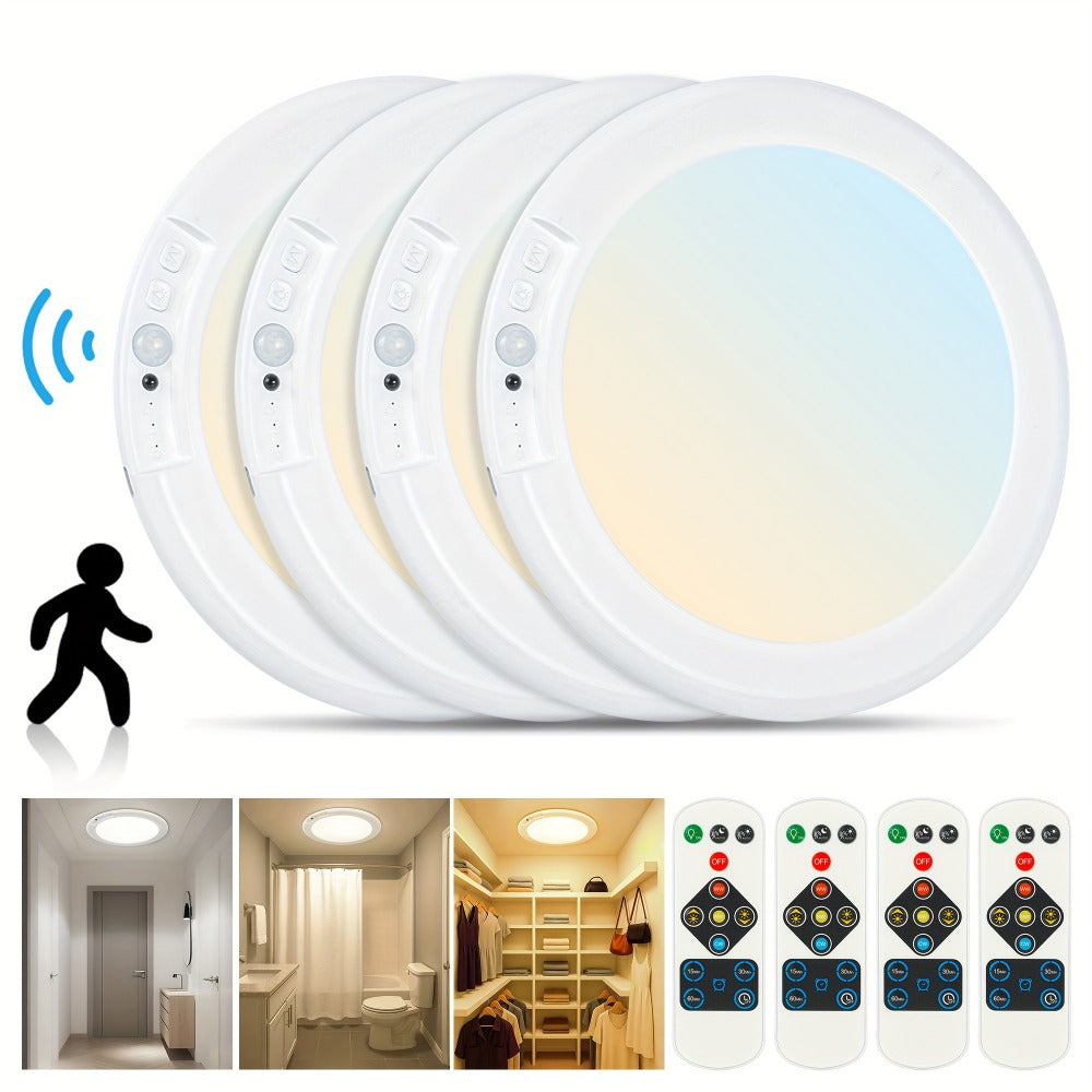 Rechargeable LED Ceiling Light with Motion Sensor ¨C Remote Control Dimmable, 3 Color Temps 3000K/4500K/6500K, 10 Brightness Levels, Battery Operated Closet Light for Bathroom Hallway Pantry Porch