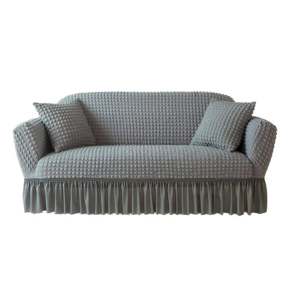 Stretch Seersucker Sofa Cover Solid Color Elastic Band Closure Machine Washable Slipcover for Armchair Loveseat 1 2 3 4 Seater - 8 Colors Home Wedding Decor