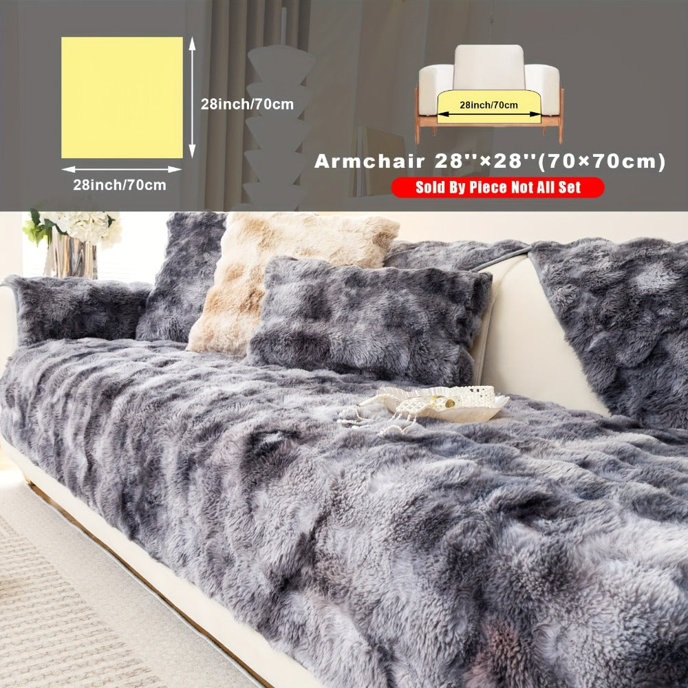 Plush Sofa Cover Faux Lamb Thick Fluffy Couch Slipcover Pet Friendly Machine Washable Gradient Color Polyester Furniture Protector for Armchair Single Double Triple Sofa Living Room Home Decor