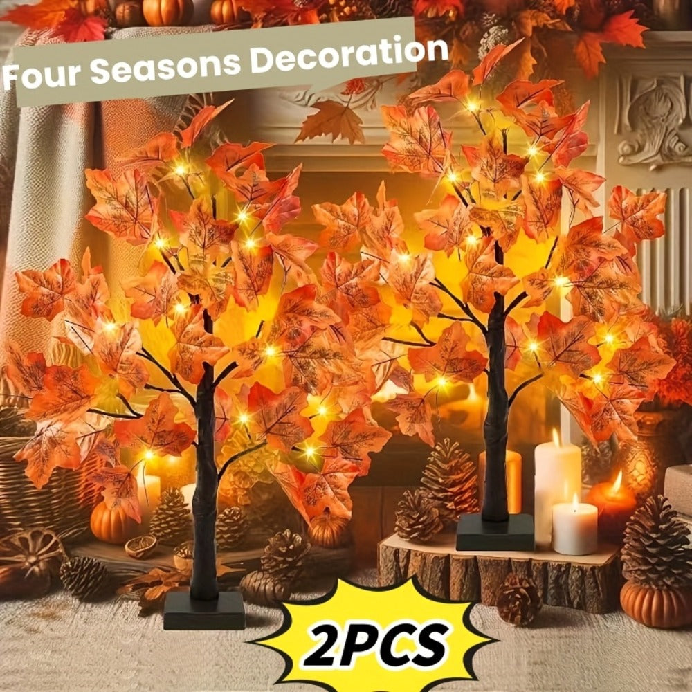 LED Maple Leaf Tree Table Lamp 2 Pack - 21 Inch Battery Powered Artificial Tree Light for Home Room Balcony Thanksgiving Christmas Fall Autumn Decor Indoor Festival Decoration