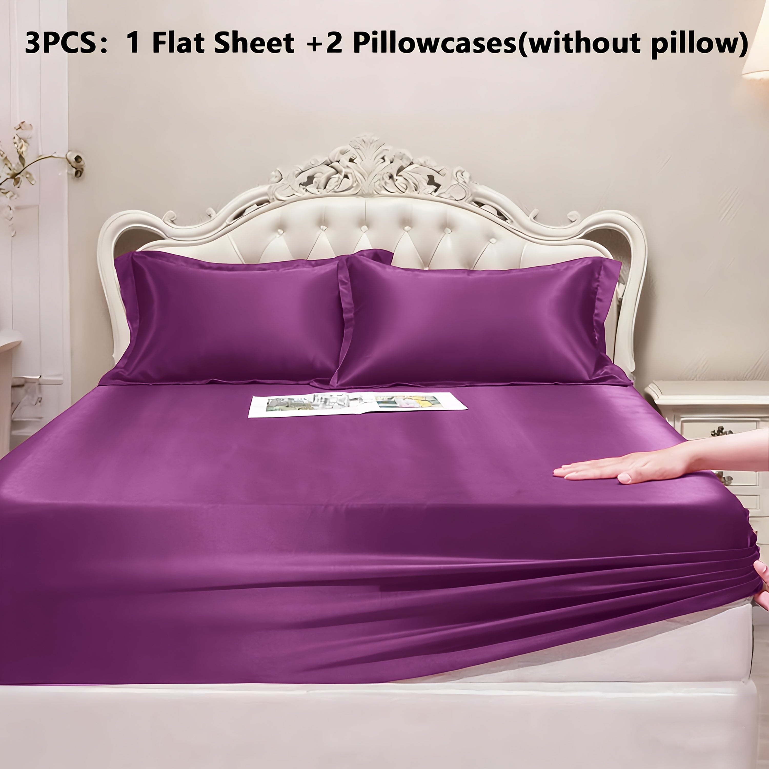 Satin Fitted Sheet Set with Pillowcases ¨C Cooling Smooth Breathable Wrinkle-Resistant Bed Sheets, Machine Washable Ultra Soft for Hot Sleepers, Twin Full Queen King, Multiple Colors