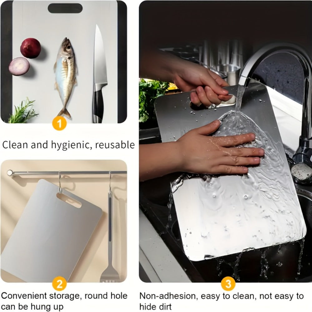 Stainless Steel Cutting Board Set 3 Pack - Non-Stick Dual-Sided Metal Chopping Boards for Kitchen, BPA-Free, Rust-Resistant, Easy Clean, Portable for Meat Vegetables Fruit