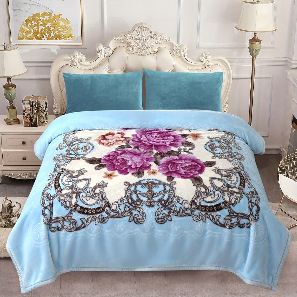 Reversible Plush Blanket 2-Ply 520GSM Milk Velvet - Soft Warm Queen King Size Blanket with Vibrant Animal & Floral Designs, All-Season Bed Couch Throw