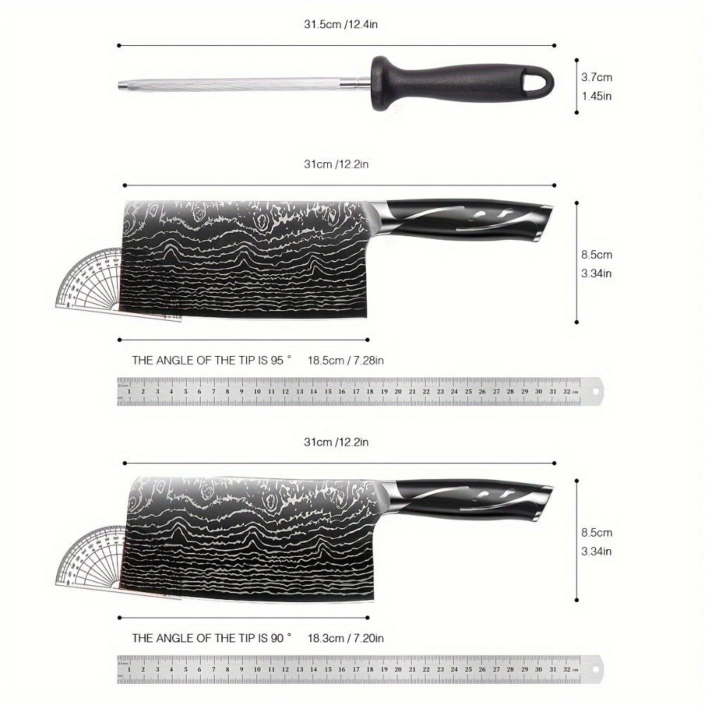 Kitchen Knife Set 7-Piece Damascus Pattern Stainless Steel with Universal Knife Block Holder ¨C Chef Knife, Fruit Knife & Safety Knives Included, Non-Slip Handle