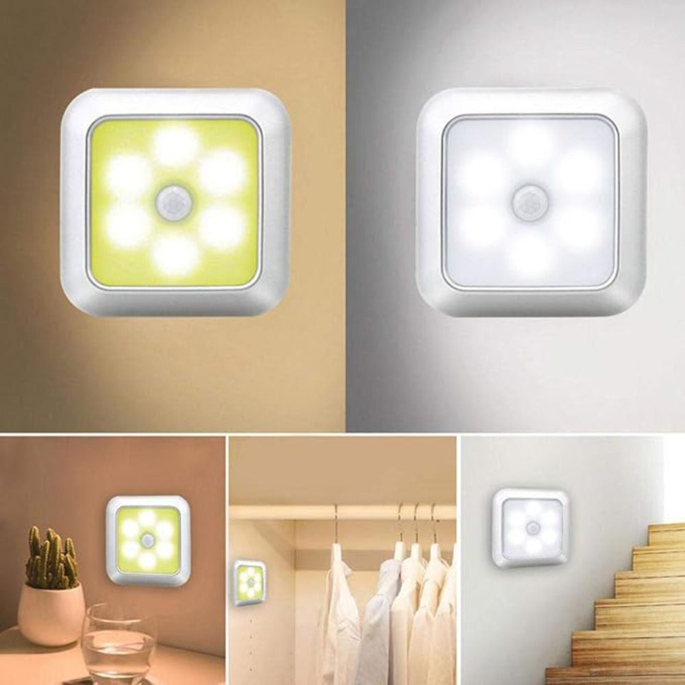 LED Night Light Motion Sensor Battery Powered Dusk to Dawn Smart Sensor Compact Nightlight for Bedroom Toilet Stairs Hallway Closet Warm White Cool White 2 Pack