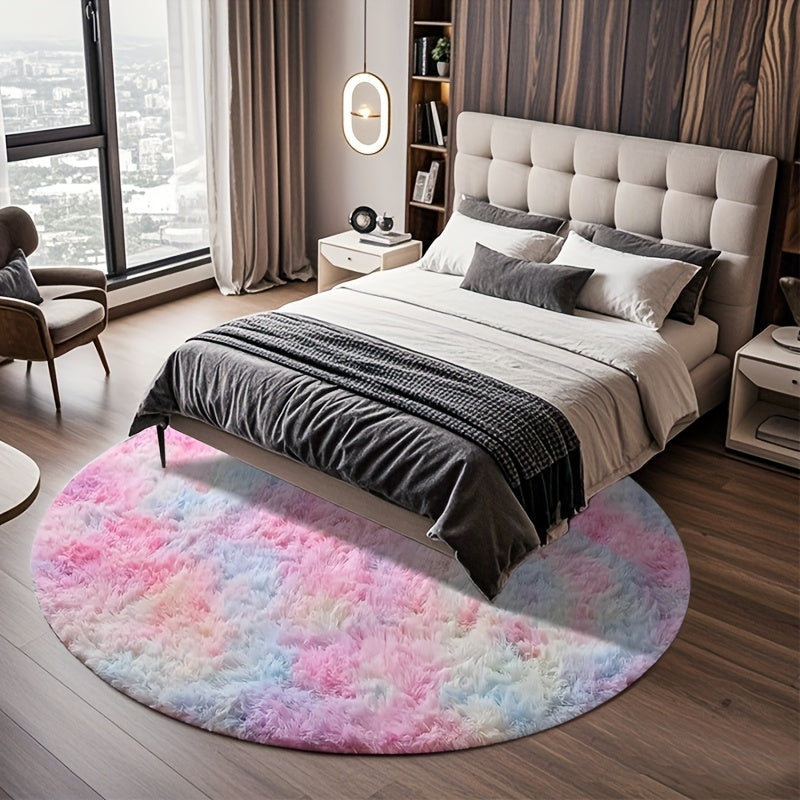 Round Faux Fur Area Rug - Soft Plush Circle Carpet for Living Room Bedroom, Machine Washable, Multiple Colors & Sizes