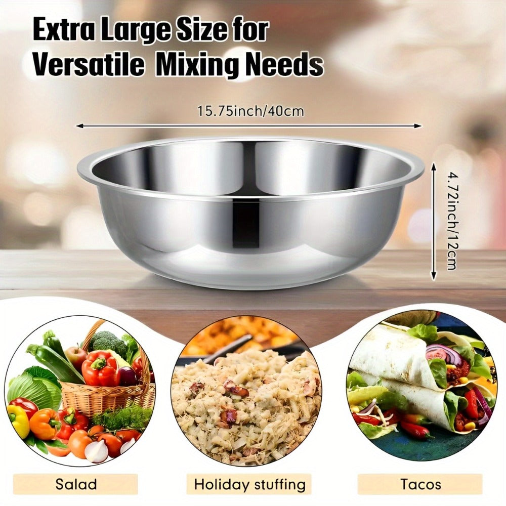 Stainless Steel Mixing Bowl Large 15.74 Inch Heavy Duty 304 Commercial Kitchen Bowl Rustproof Dishwashing Tub for Baking Cooking Pasta Prep