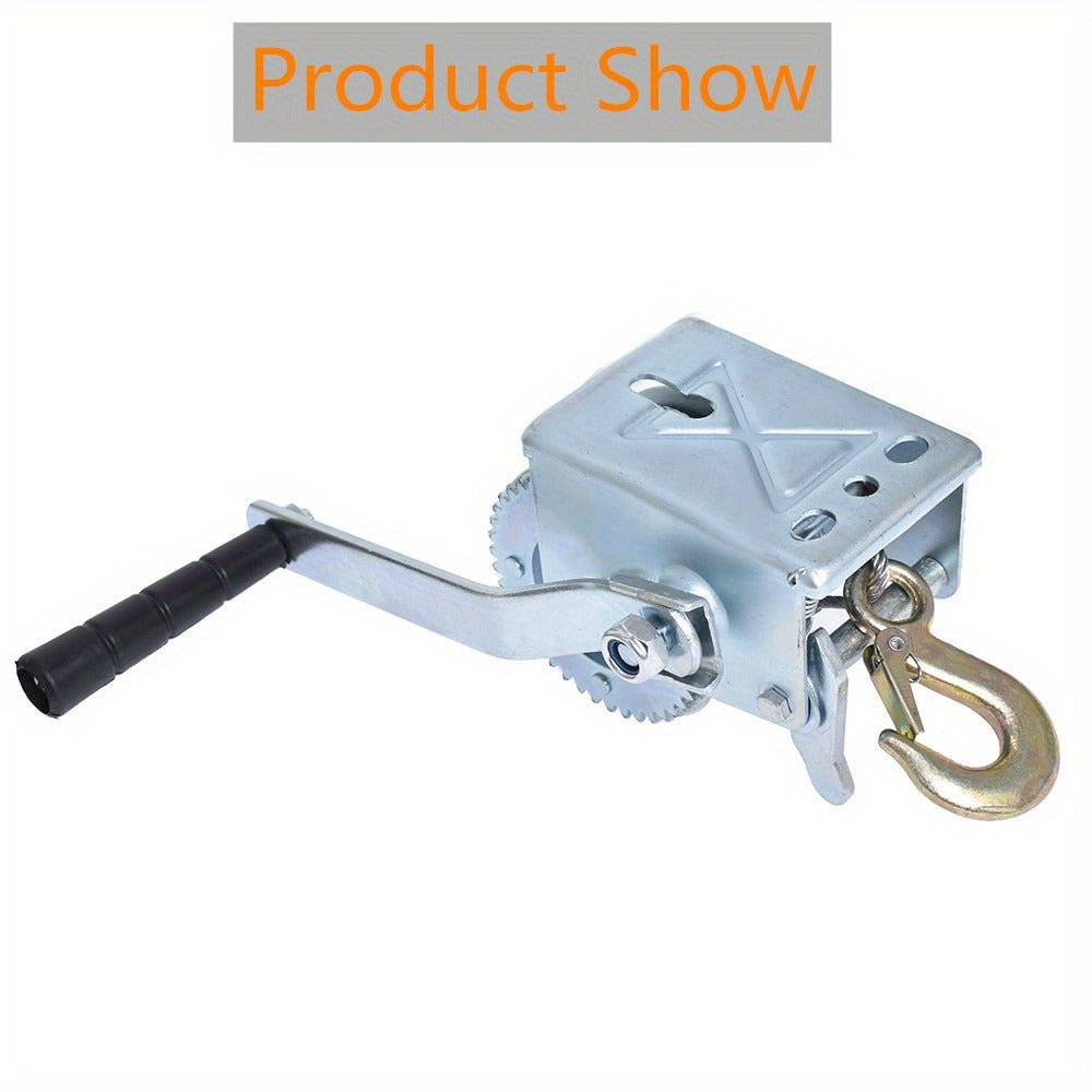Manual Hand Winch Heavy Duty Carbon Steel 800-1600 lbs - Double Brake Safety System, Strap Winch with Mooring Hook & Safety Pawl, for Boat, ATV, Trailer, Farm, Garage & Industrial Pulling Tasks
