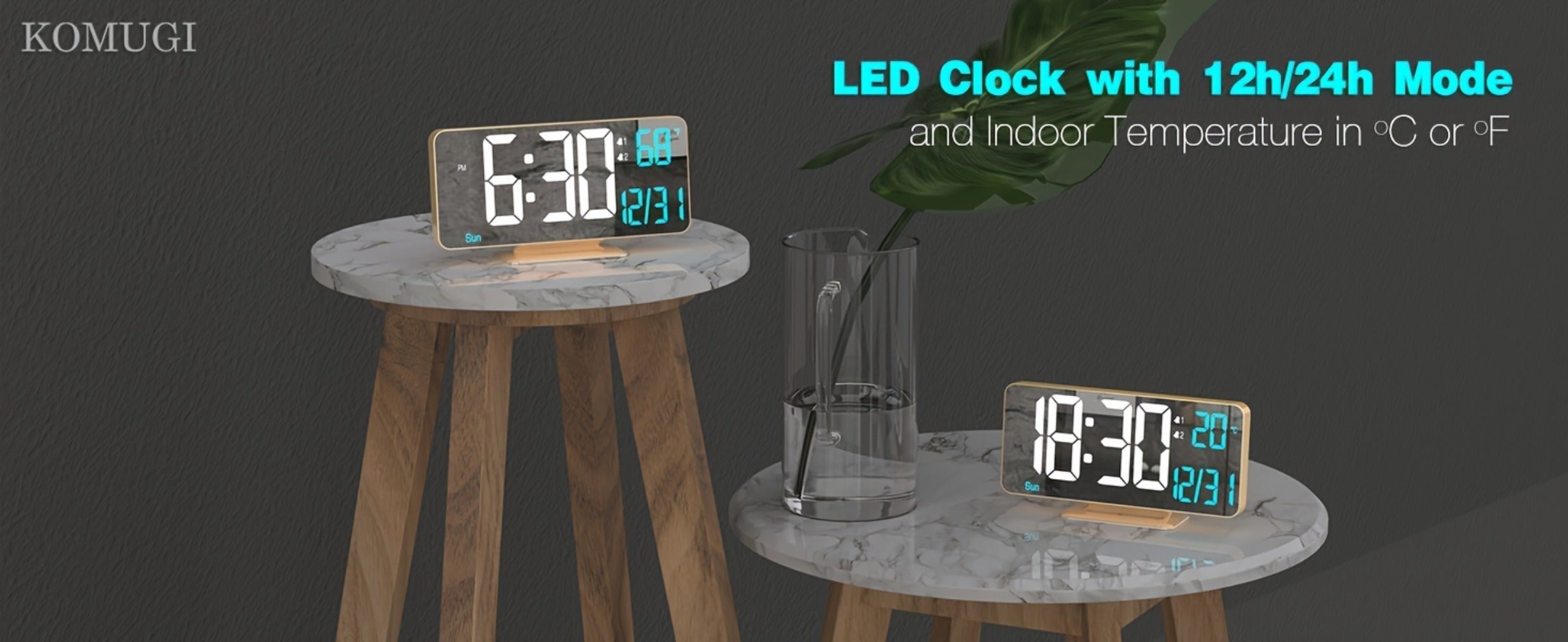 Large Digital Alarm Clock 6.7¡± with Dual Alarm & Dimmable LED Display ¨C USB Powered Desk Clock with Temperature, Date & Day of Week | Modern Golden Bedside Clock for Bedroom, Living Room & Office