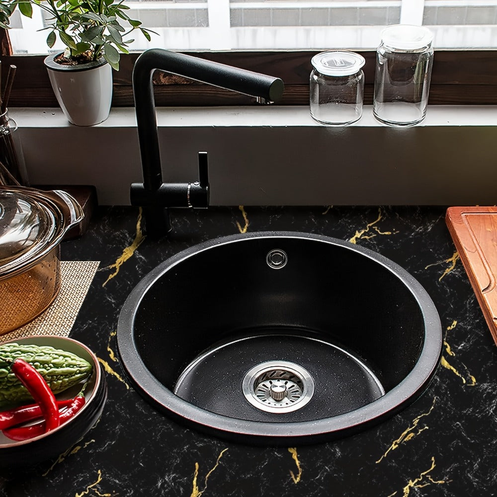 Black Marble Wallpaper Self-Adhesive Peel and Stick | Gold Vein Kitchen Backsplash Contact Paper | 23.62¡± x 196.85¡± Large Removable Wall Sticker for Modern Home Decor, Countertop & Furniture Wrap
