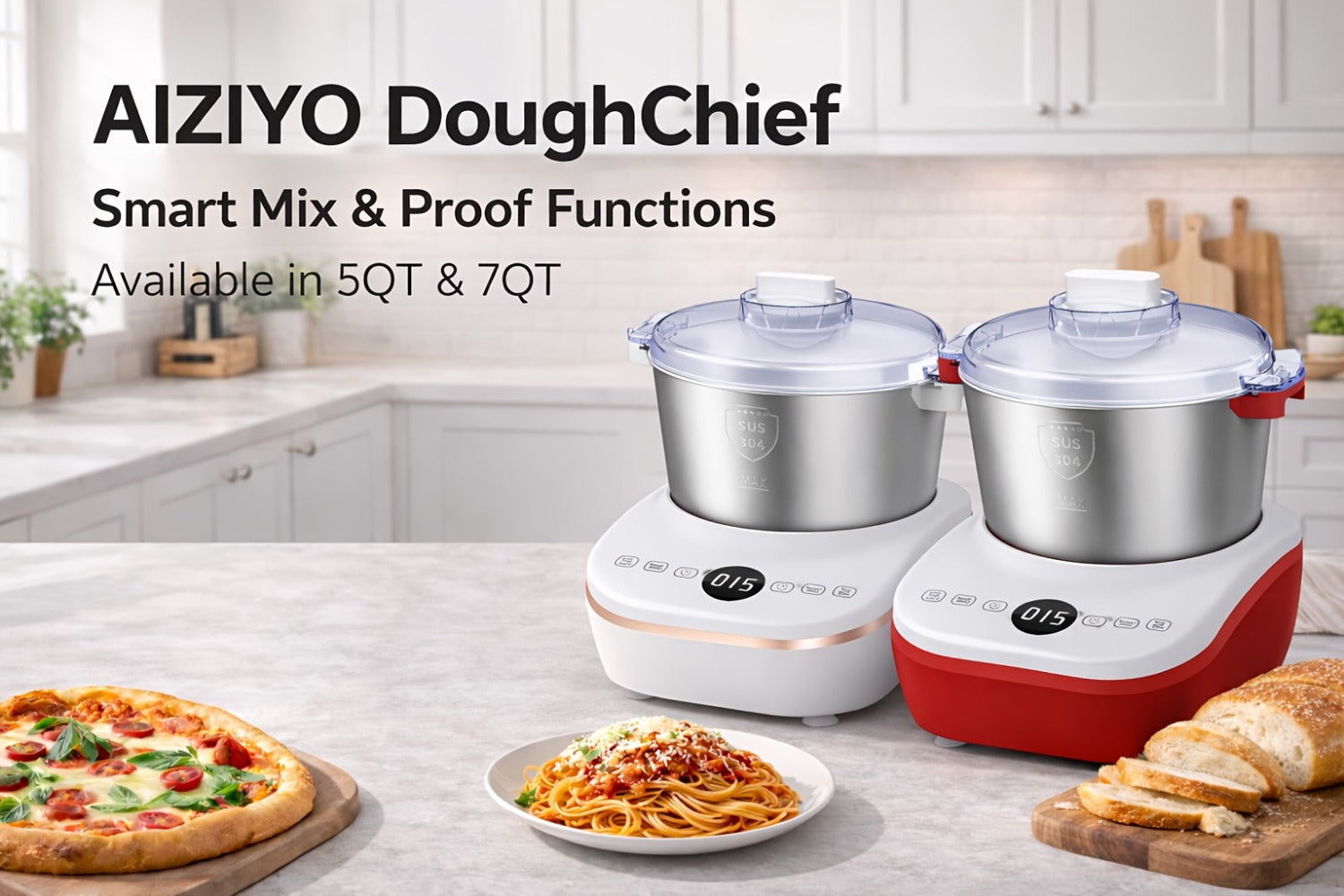 Electric Dough Maker 7Qt with Fermentation Function - 250W Dough Kneading Machine, 304 Stainless Steel Bowl, Microcomputer Timer, Constant Temperature Ferment, for Bread Pizza Pasta Dumplings, Red/White
