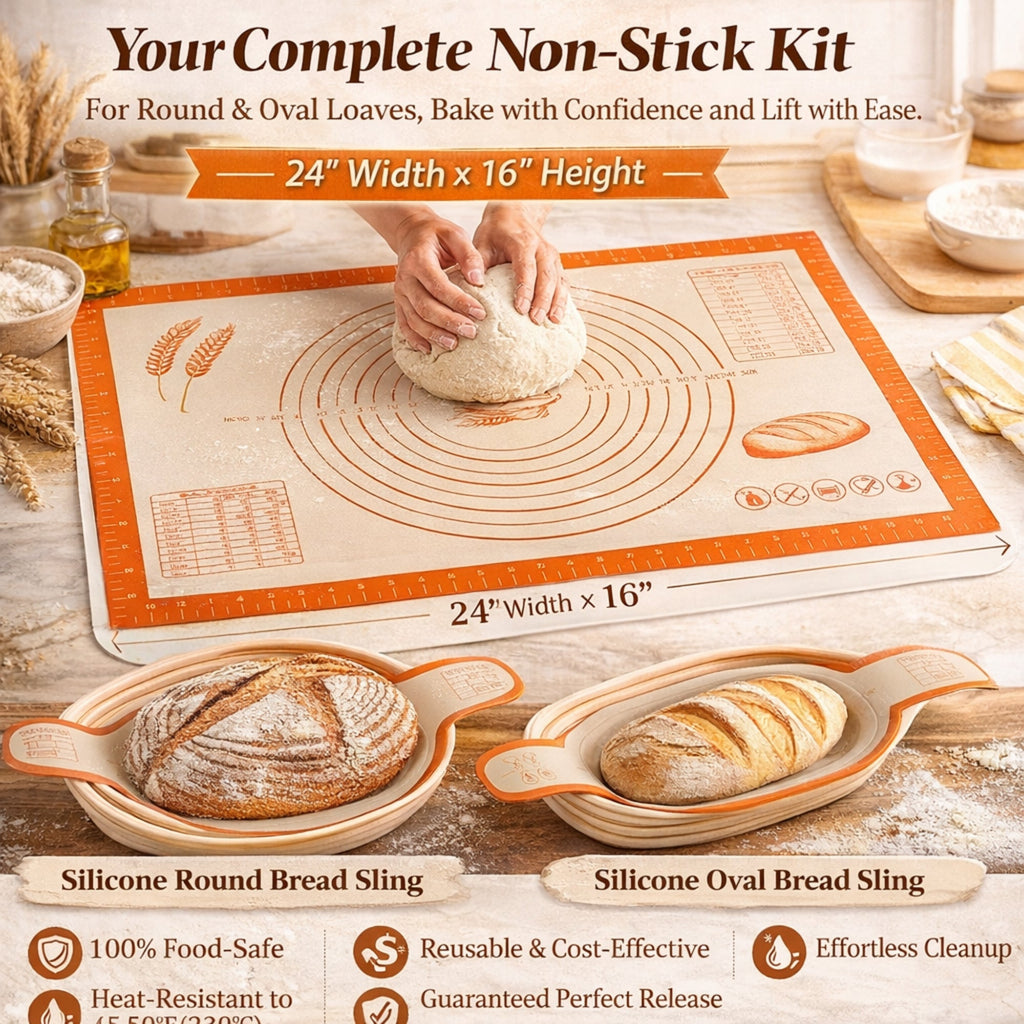 Sourdough Bread Proofing Basket Set 9 & 10 Inch - Banneton Bread Basket Kit with Danish Dough Whisk, Bread Lame, Dough Scrapers, Cooking Brush & Linen Liners