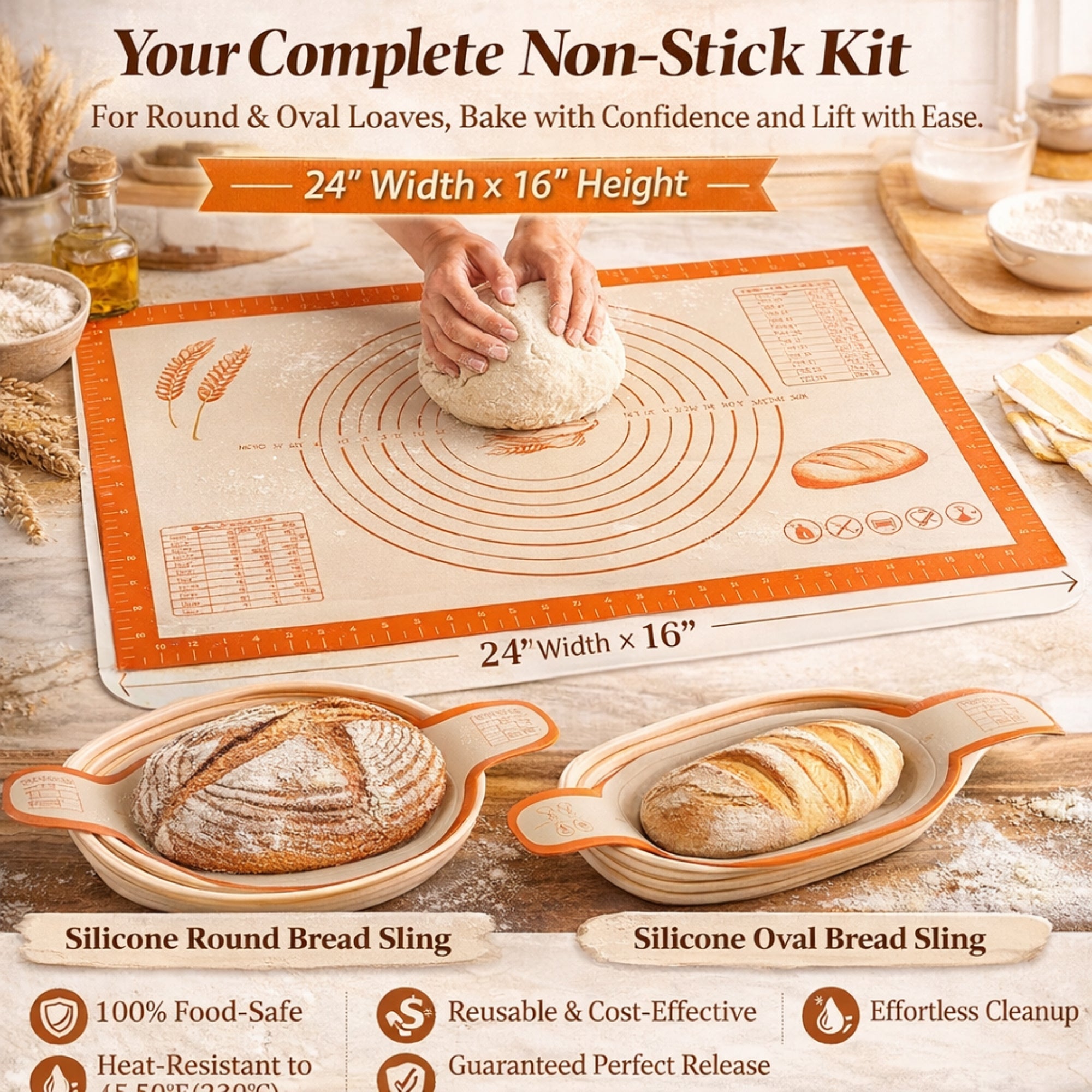 Sourdough Bread Proofing Basket Set 9 & 10 Inch - Banneton Bread Basket Kit with Danish Dough Whisk, Bread Lame, Dough Scrapers, Cooking Brush & Linen Liners