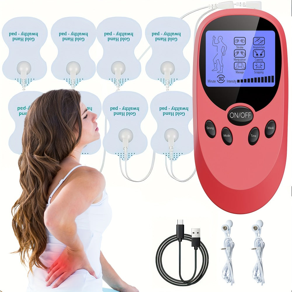 TENS EMS Dual Channel Muscle Stimulator Massager ¨C 8 Electrodes for Back, Shoulder & Knee Pain Relief, Muscle Recovery, Portable Electric Pulse Therapy Device