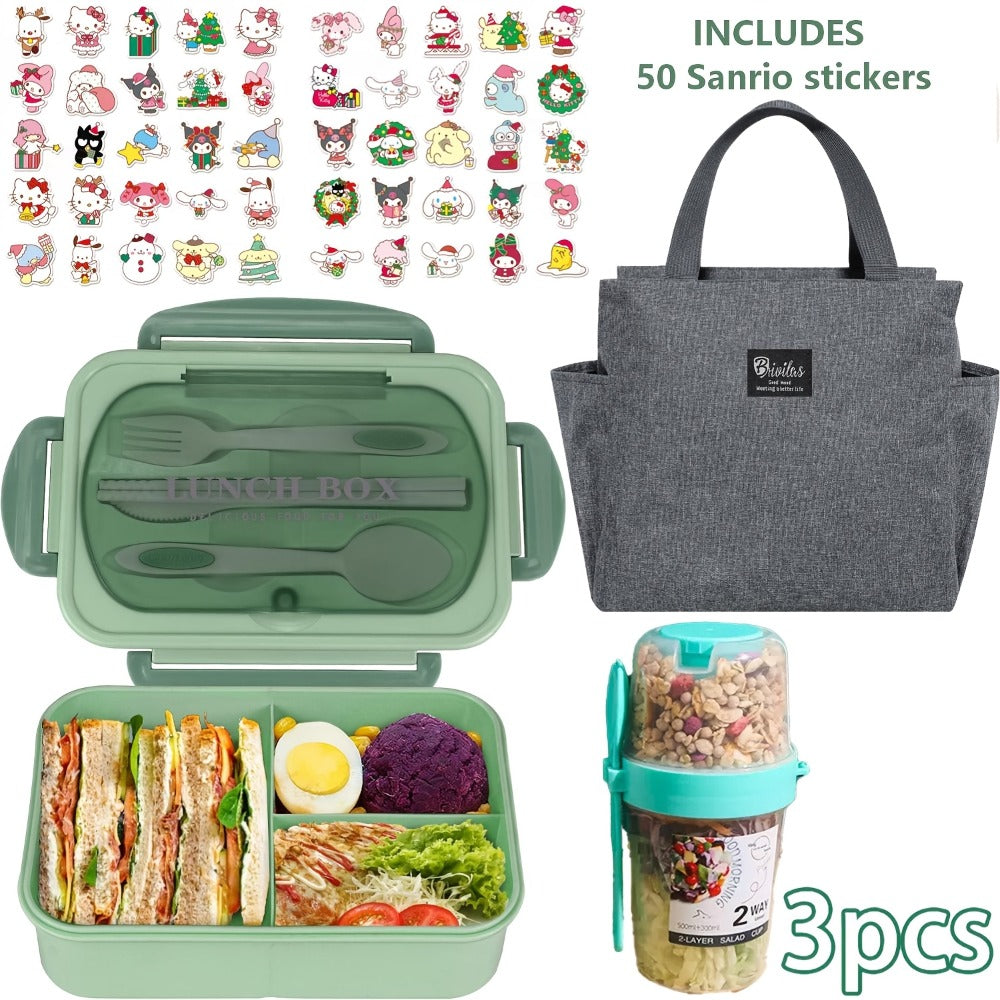 Sanrio Lunch Box Set 53pcs Bento Box with Thermal Bag Breakfast Cup Portable Sealed Compartment Microwave Dishwasher Safe for Work Picnic School