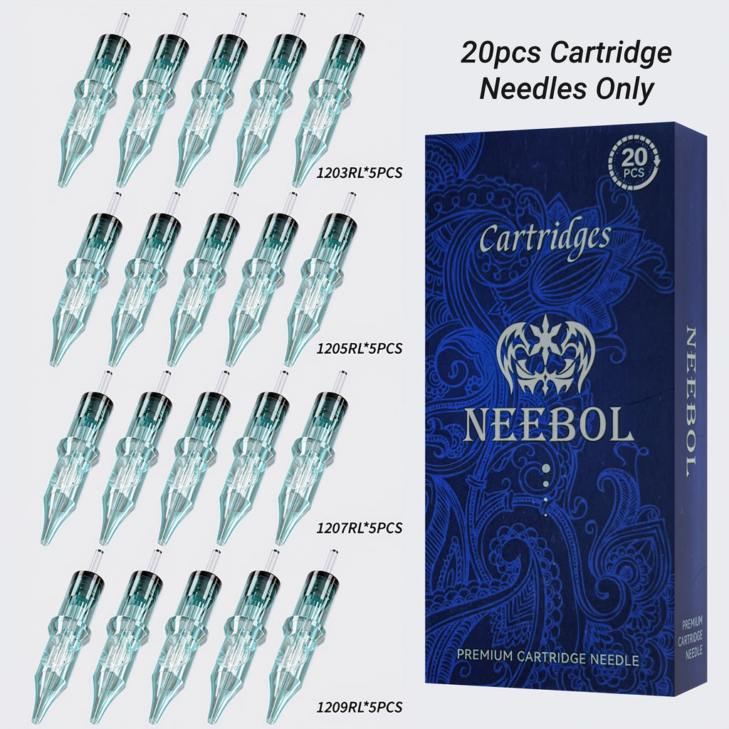 Tattoo Cartridge Needles Disposable 20/50pcs - Standard Round Liner RL & Round Magnum RM Mixed Sizes, Sterile Tattoo Needle Cartridges for Professional Artists & Beginners, Body Art Supplies