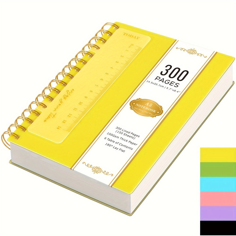 Hardcover Spiral Notebook A5 Lined Journal 300 Pages 100GSM Thick Paper PVC Waterproof Cover College Ruled Note Pad for Women Men Office School 5.7x8.4 Inch