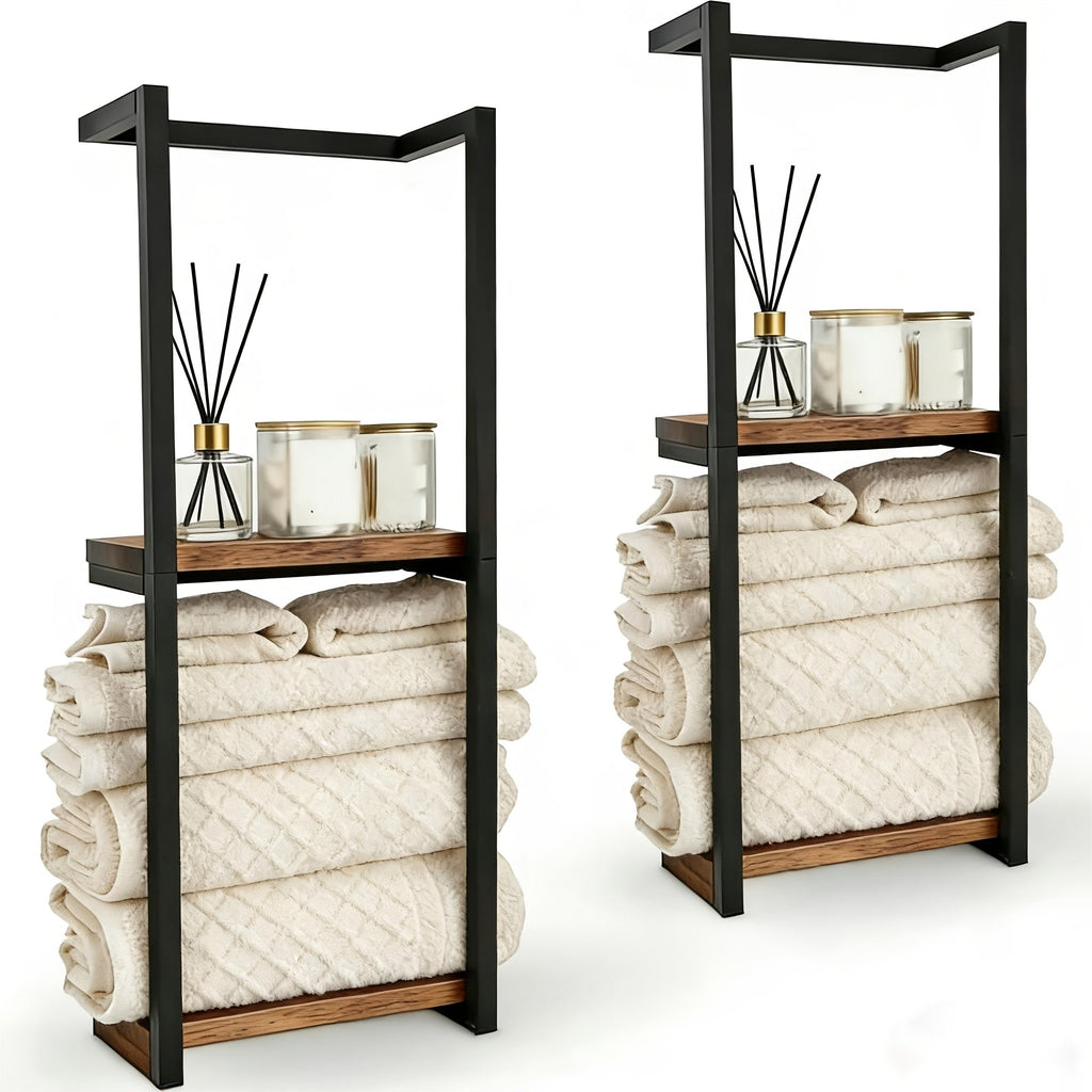 Towel Rack Wall Mounted 2-Layer Storage Organizer 11.2 Inch - Space Saving Hanging Towel Holder for Bathroom, Bedroom & Home Rooms, Contemporary Style, Available in 1-Pack & 2-Pack