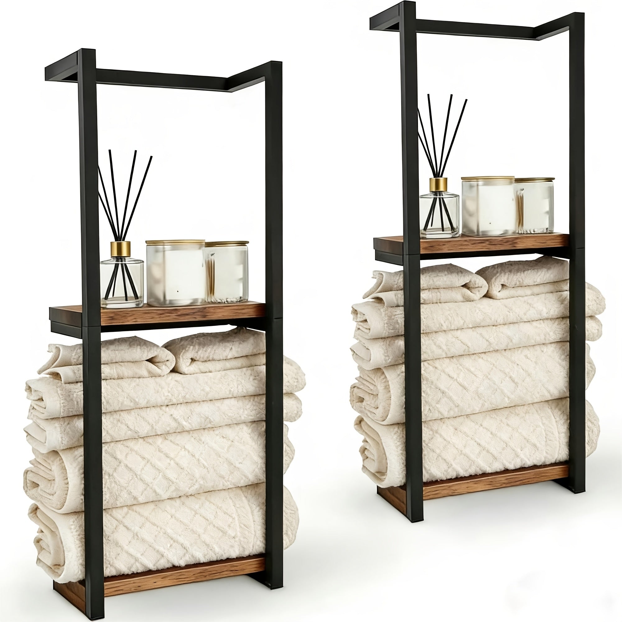 Towel Rack Wall Mounted 2-Layer Storage Organizer 11.2 Inch - Space Saving Hanging Towel Holder for Bathroom, Bedroom & Home Rooms, Contemporary Style, Available in 1-Pack & 2-Pack