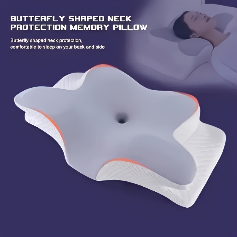 Cervical Neck Pillow for Sleeping - Butterfly Contour Memory Foam Ergonomic Support for Back & Side Sleepers, Slow Rebound Pressure Relief, Cervical Spine Alignment, Machine-Washable Cover, Multi-Color