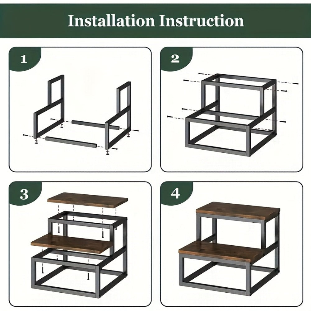 2-Step Wooden Step Stool Heavy Duty for Adults ¨C Solid Wood Two Tier Stepping Stool, Multifunctional Bedside Step Ladder, Portable Non-Slip Foot Stool for Bathroom, Bedroom, Kitchen, Office ¨C Easy to Carry, Durable Build