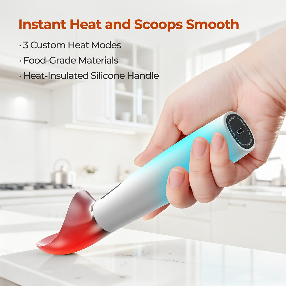 Electric Heated Ice Cream Scoop USB-C Rechargeable with 3 Temperature Settings 120¡ãF 140¡ãF 160¡ãF IPX7 Waterproof Ergonomic Handle Gift for Ice Cream Lovers