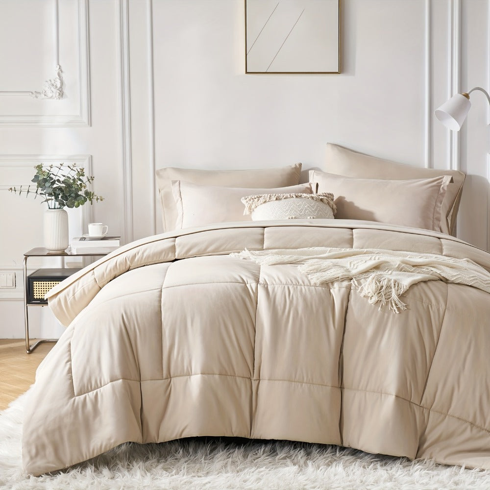 Comforter Set Soft Breathable Microfiber Bed in a Bag with Fitted Sheet Flat Sheet Pillowcases & Shams ¨C All Season Fluffy Checkered Bedding Set Twin Full Queen King
