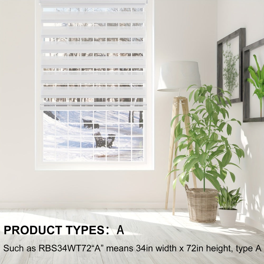 Cordless Zebra Roller Shade with Valance ¨C Day Night Window Blind, Light Filtering Dual Layer Window Treatment Mesh Opaque Fabric