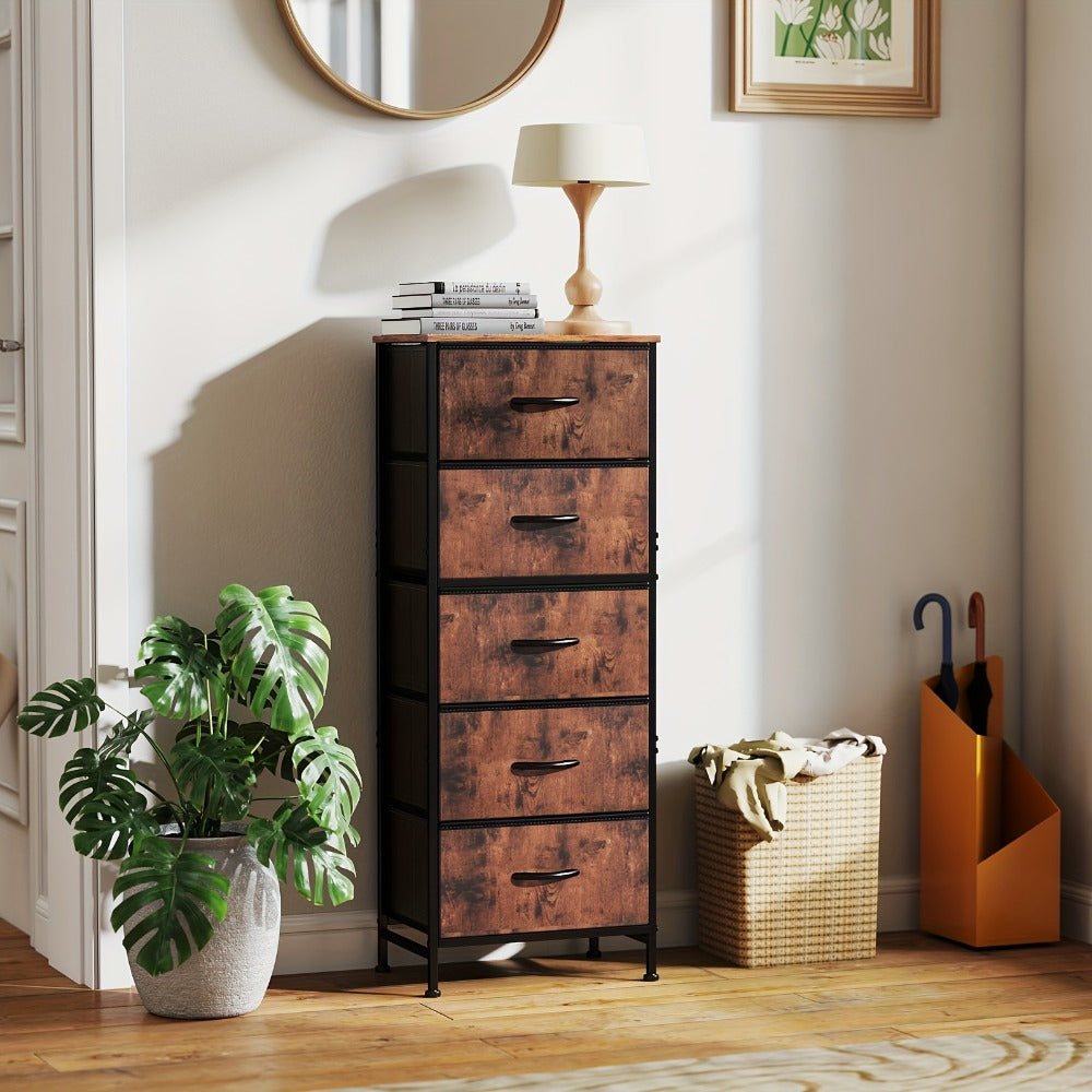 6 Drawer Fabric Dresser with Steel Frame Wooden Top - Storage Chest Organizer for Bedroom Closet Hallway Living Room