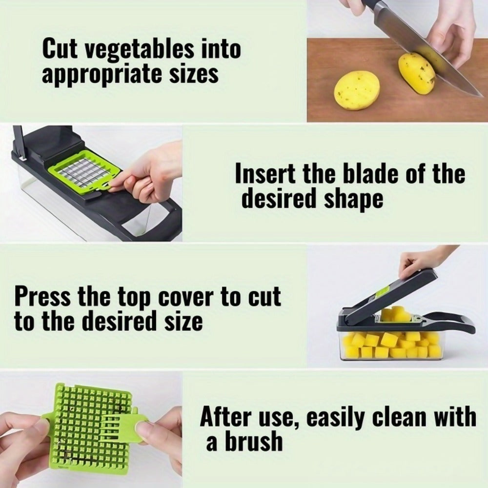 Vegetable Chopper 18-in-1 Upgraded Mandoline Slicer - Professional Onion Chopper Food Dicer Cutter with Container, Adjustable Multifunctional Vegetable Slicer for Kitchen, Gray