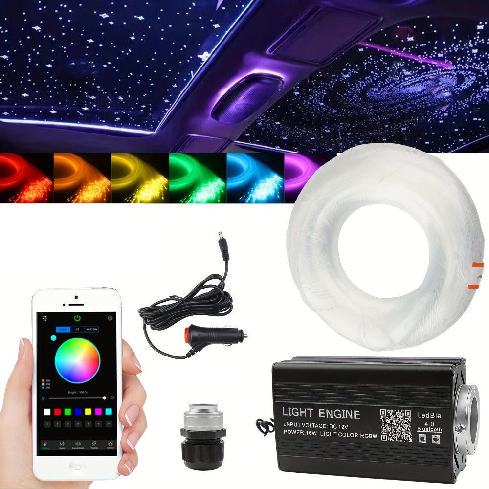 Fiber Optic Star Ceiling Light Kit 1000pcs, 0.5mm x 78.74¡± RGBW Car Roof Headliner Starlight Kit with App & 24-Key Remote Control, Color Changing Twinkle Lights for Car Interior Home Theater Bedroom