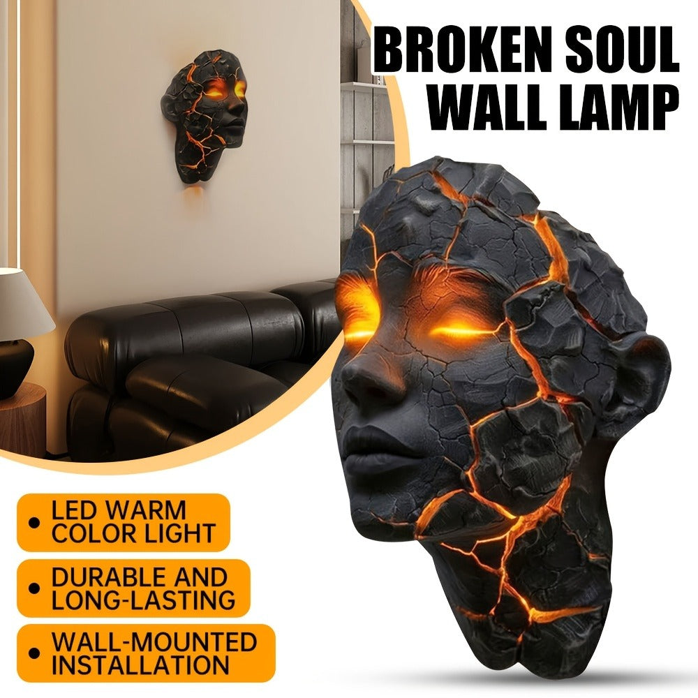 3D Wall Lamp Shattered LED Night Light Broken Face Moving Effect ¨C Gothic Plug-In Wall Decor Light for Bedroom, Living Room, Bar, Cafe & Game Room, Unique Home Lighting Gift
